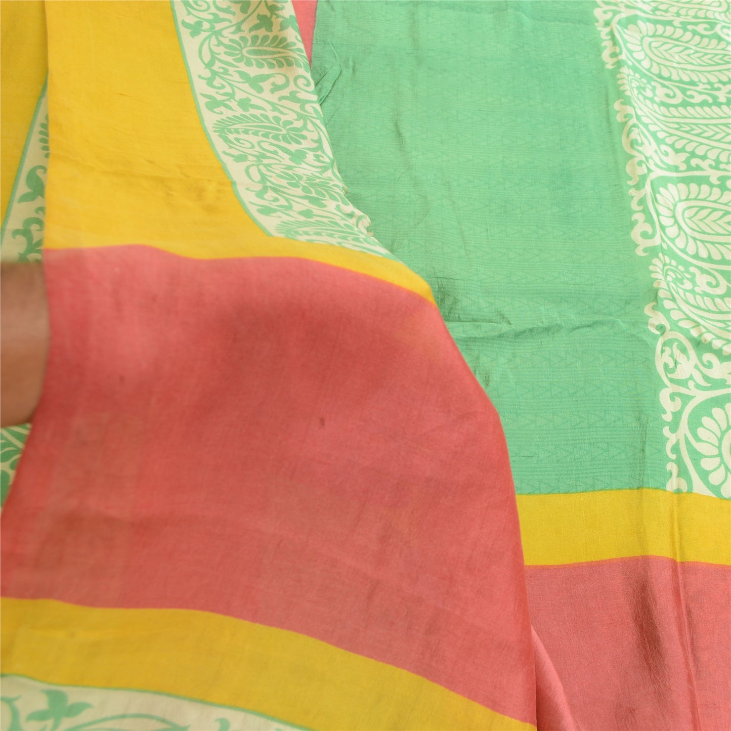 Sanskriti Vintage Green Sarees 100% Pure Silk Printed Sari Craft 5 Yard Sustainable Fabric