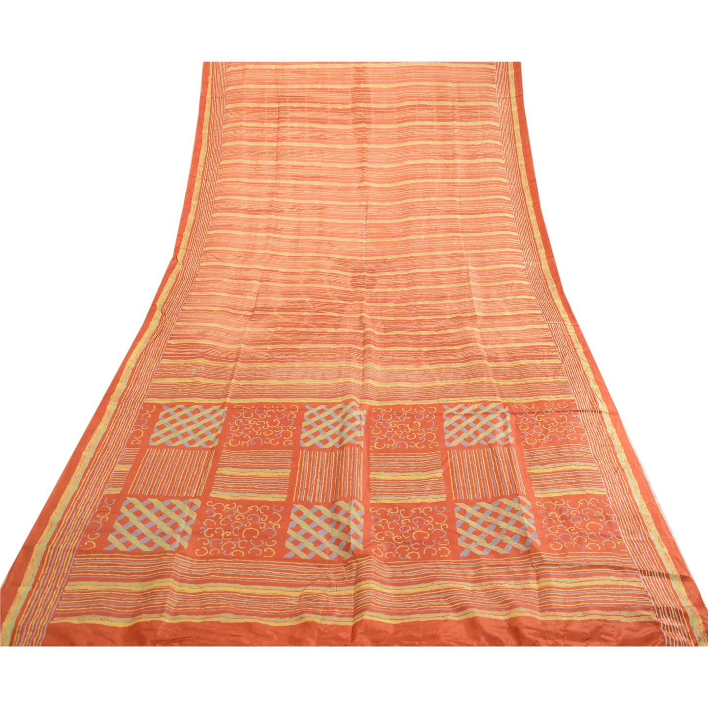 Sanskriti Vintage Rusty Orange Sarees Pure Silk Printed Sari Craft 5 Yard Sustainable Fabric