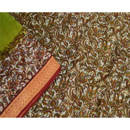 Санскритские винтажные сари из Индии, зеленое сари из чистого шелка с принтом, ремесло, устойчивая ткань