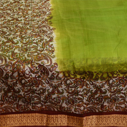 Sanskriti Vintage Sarees From India Green Printed Pure Silk Sari Craft Sustainable Fabric