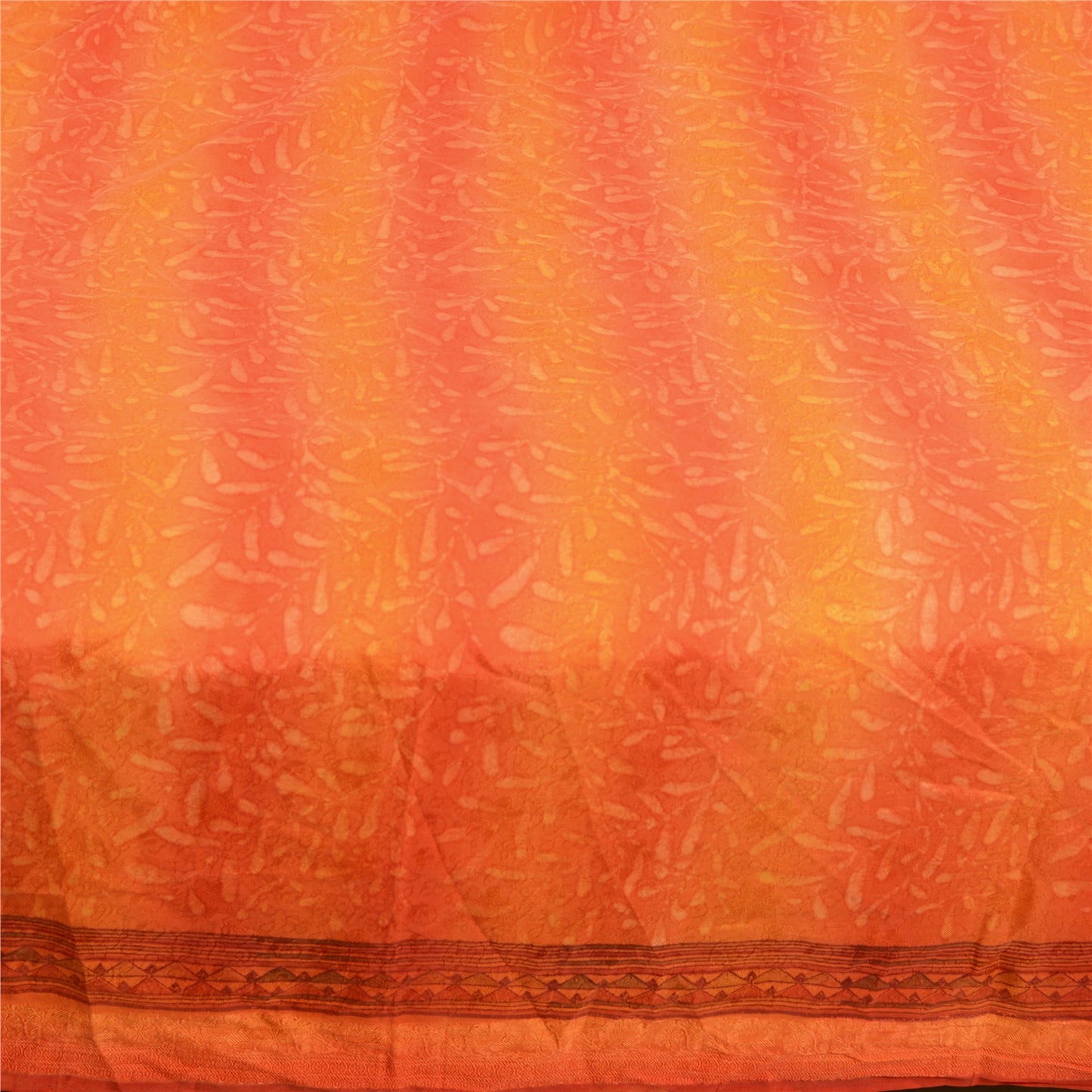 Sanskriti Vintage Sarees Orange From India Pure Silk Printed Sari Craft Sustainable Fabric