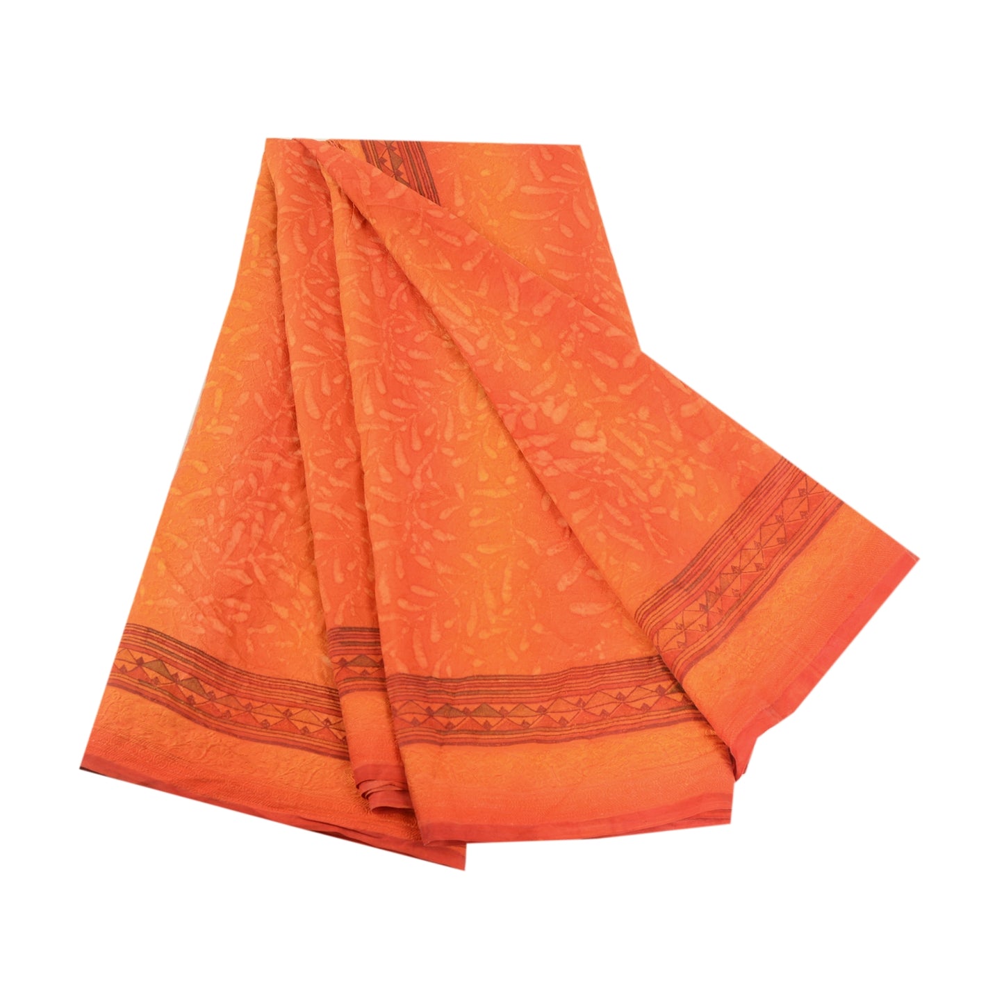 Sanskriti Vintage Sarees Orange From India Pure Silk Printed Sari Craft Sustainable Fabric