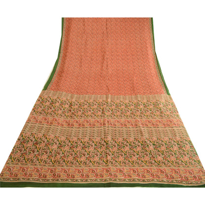 Sanskriti Vintage Sarees Red Indian Printed Pure Silk Sari 5yd Soft Craft Sustainable Fabric