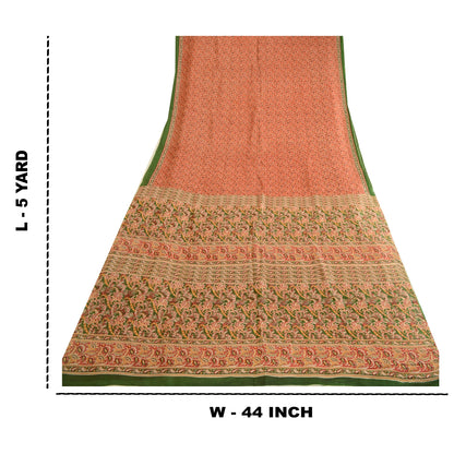 Sanskriti Vintage Sarees Red Indian Printed Pure Silk Sari 5yd Soft Craft Sustainable Fabric