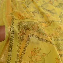 Load image into Gallery viewer, Sanskriti Vintage Sarees Yellow Zari Border Printed Pure Silk Sari Craft Fabric
