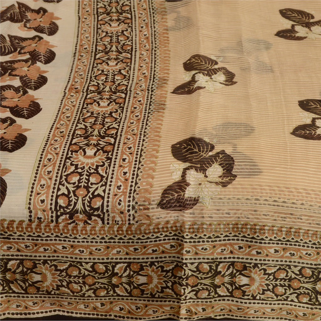 Sanskriti Vintage Sarees Brown From India Printed Pure Silk Sari Craft Sustainable Fabric