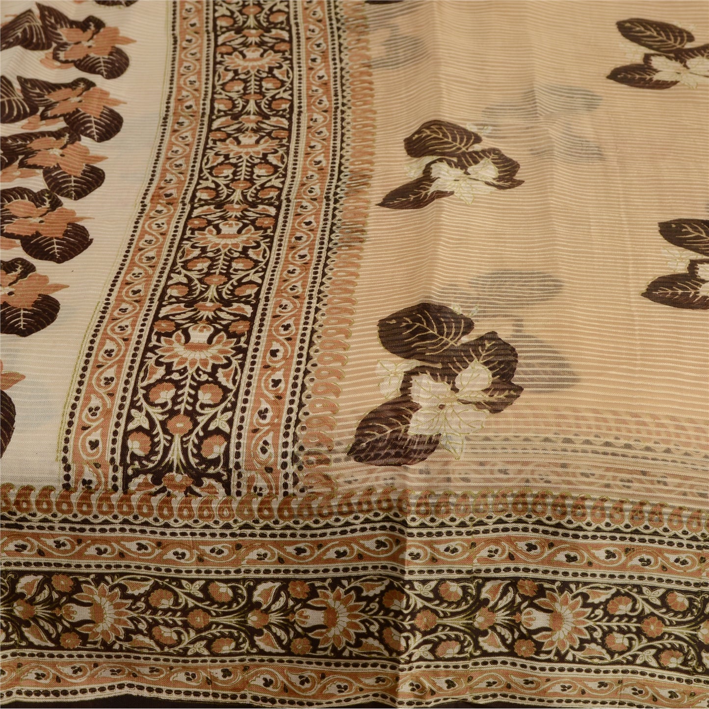 Sanskriti Vintage Sarees Brown From India Printed Pure Silk Sari Craft Sustainable Fabric