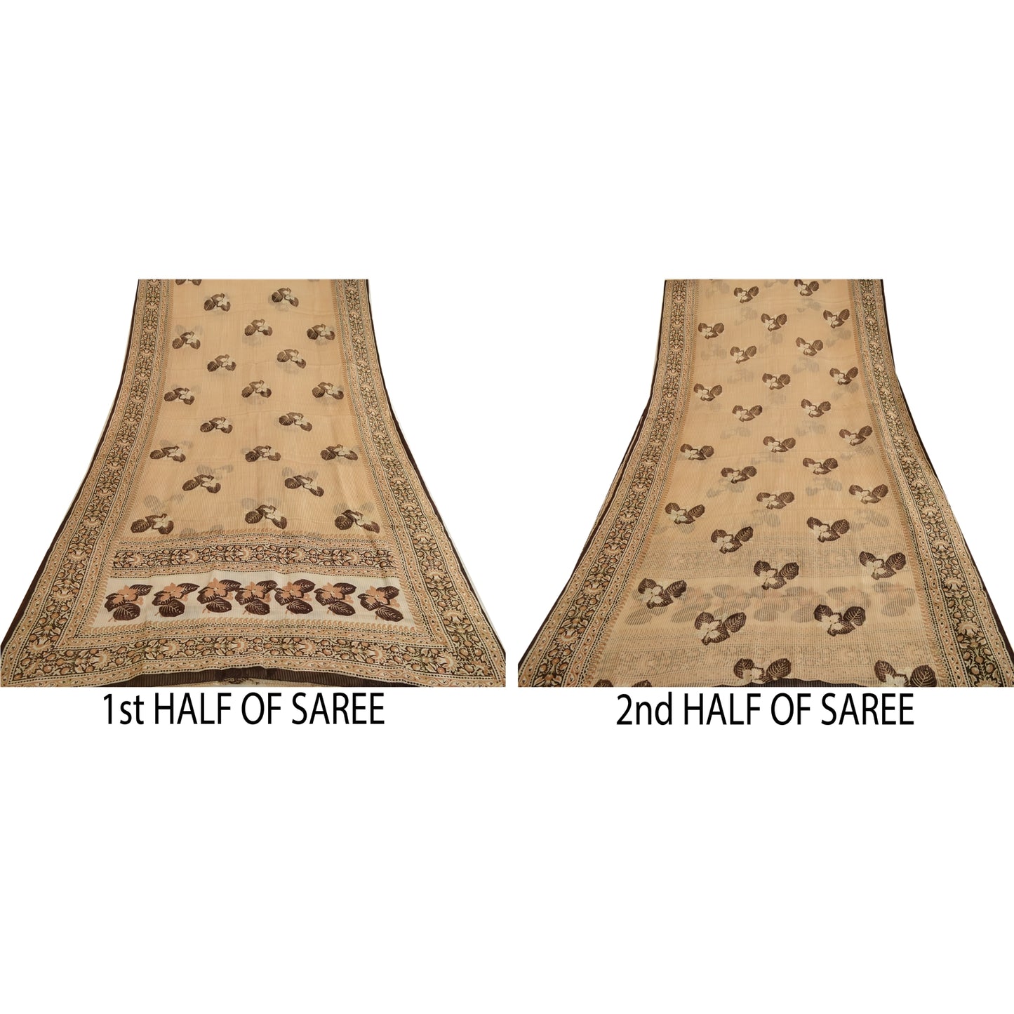 Sanskriti Vintage Sarees Brown From India Printed Pure Silk Sari Craft Sustainable Fabric