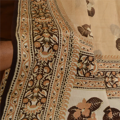 Sanskriti Vintage Sarees Brown From India Printed Pure Silk Sari Craft Sustainable Fabric