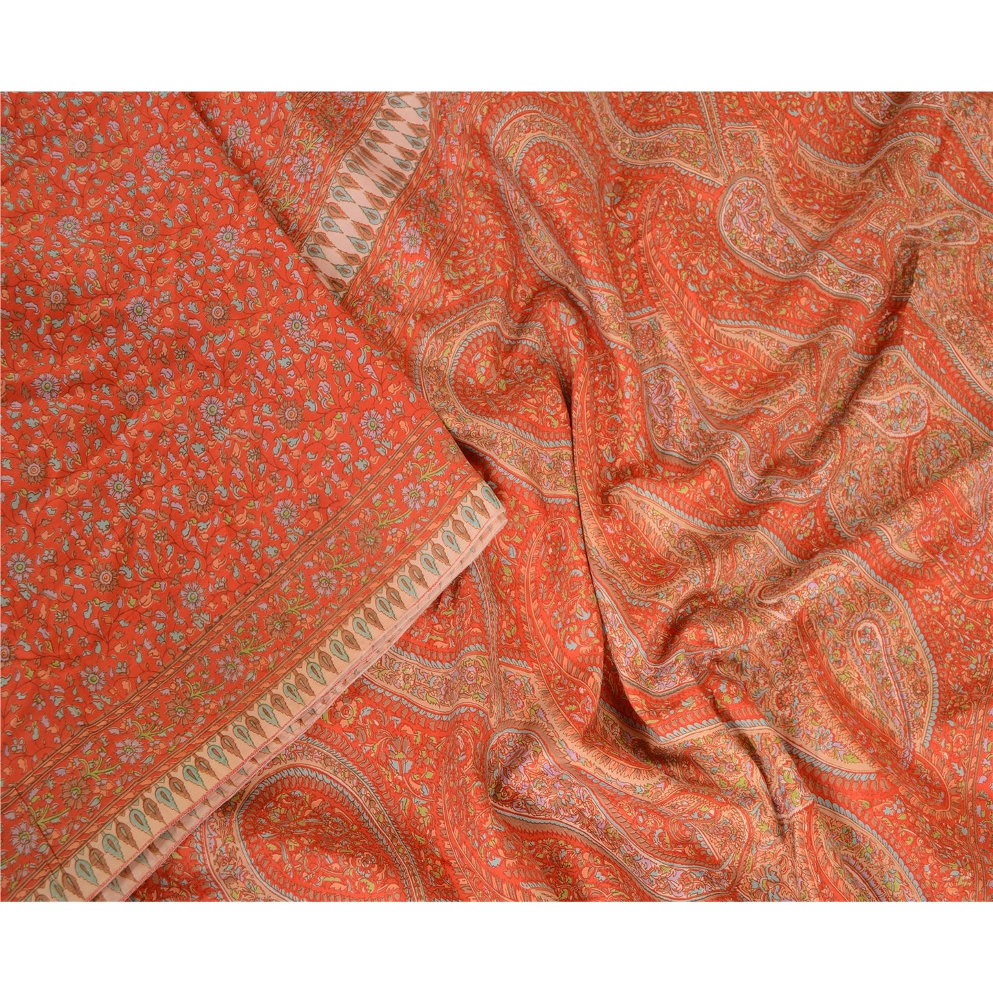Sanskriti Vintage Sarees From India Red Printed Pure Silk Sari 5yd Craft Sustainable Fabric
