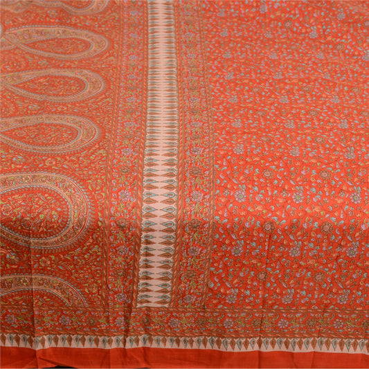 Санскритские винтажные сари из Индии, красное сари из чистого шелка с принтом, 5 ярдов, ткань для рукоделия из экологически чистой ткани