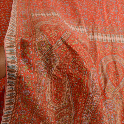 Sanskriti Vintage Sarees From India Red Printed Pure Silk Sari 5yd Craft Sustainable Fabric