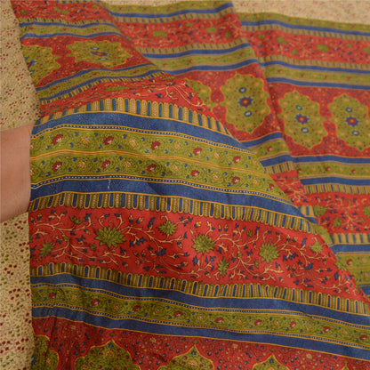 Санскритские винтажные сари из Индии бежевое с принтом чистого шелка сари из экологически чистой ткани