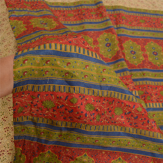 Санскритские винтажные сари из Индии бежевое с принтом чистого шелка сари из экологически чистой ткани