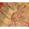 Sanskriti Vintage Sarees Red Women Print Zari Border Pure Silk Sari Craft Sustainable Fabric