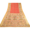 Sanskriti Vintage Sarees Red Women Print Zari Border Pure Silk Sari Craft Sustainable Fabric