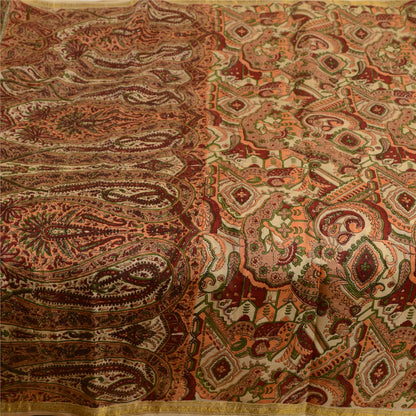 Sanskriti Vintage Sarees Dark-Red Zari Border Print Pure Silk Sari Craft Sustainable Fabric