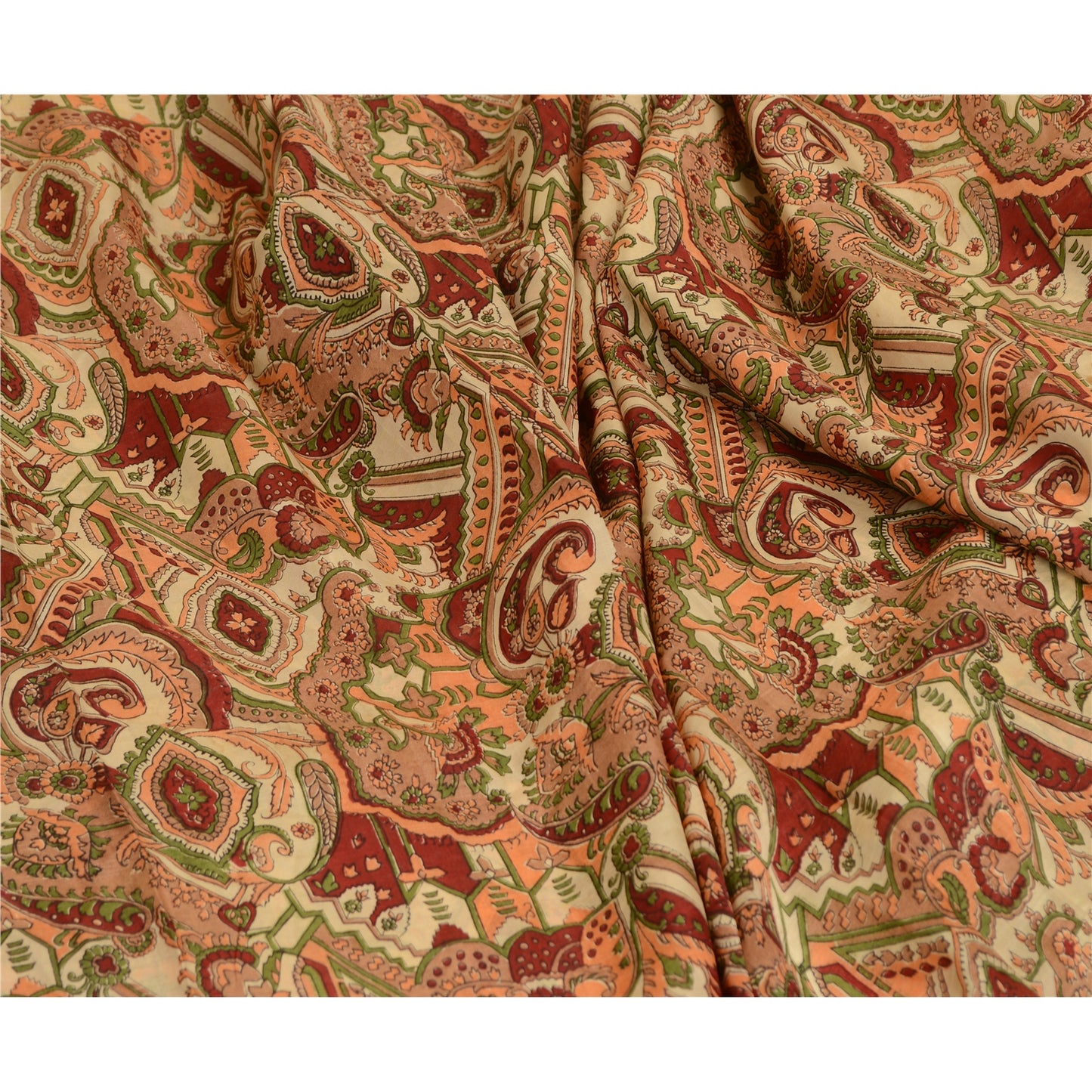 Sanskriti Vintage Sarees Dark-Red Zari Border Print Pure Silk Sari Craft Sustainable Fabric