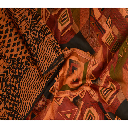 Сари Sanskriti Vintage, оранжевый, чистый шелк, геометрический принт, сари, ремесло, устойчивая ткань
