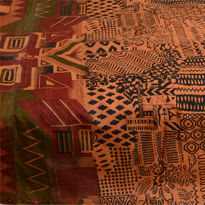 Сари Sanskriti Vintage, оранжевый, чистый шелк, геометрический принт, сари, ремесло, устойчивая ткань