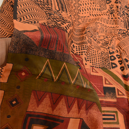 Сари Sanskriti Vintage, оранжевый, чистый шелк, геометрический принт, сари, ремесло, устойчивая ткань