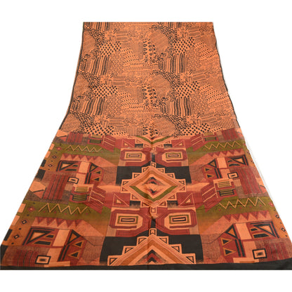 Сари Sanskriti Vintage, оранжевый, чистый шелк, геометрический принт, сари, ремесло, устойчивая ткань