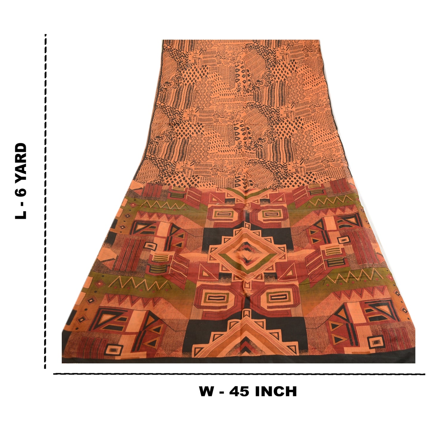 Сари Sanskriti Vintage, оранжевый, чистый шелк, геометрический принт, сари, ремесло, устойчивая ткань