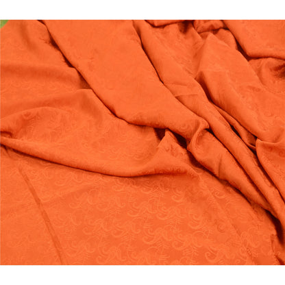 Sanskriti Vintage Sarees Orange Zari Border Pure Silk Printed Woven Sari Sustainable Fabric
