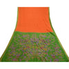 Sanskriti Vintage Sarees Orange Zari Border Pure Silk Printed Woven Sari Sustainable Fabric
