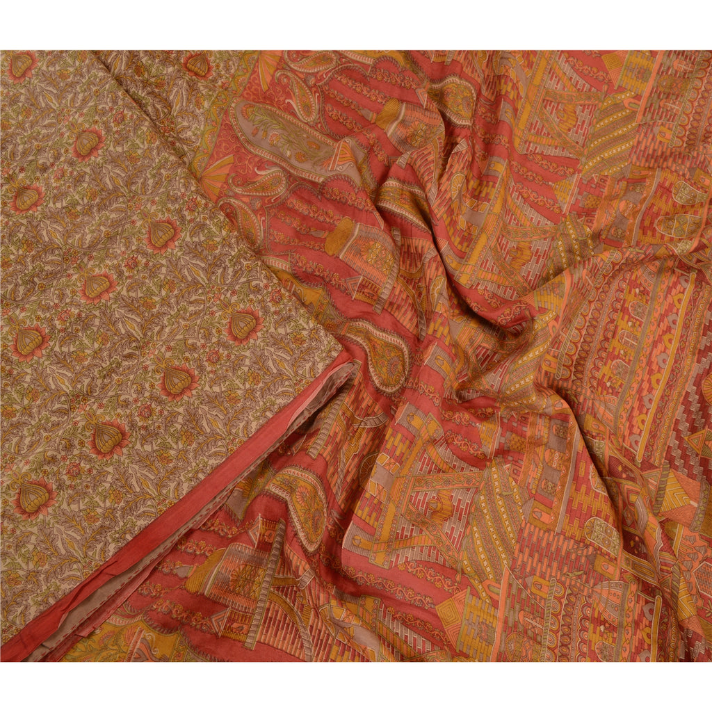 Sanskriti Vintage Sarees Green Indian Pure Silk Printed Sari Soft Craft Sustainable Fabric