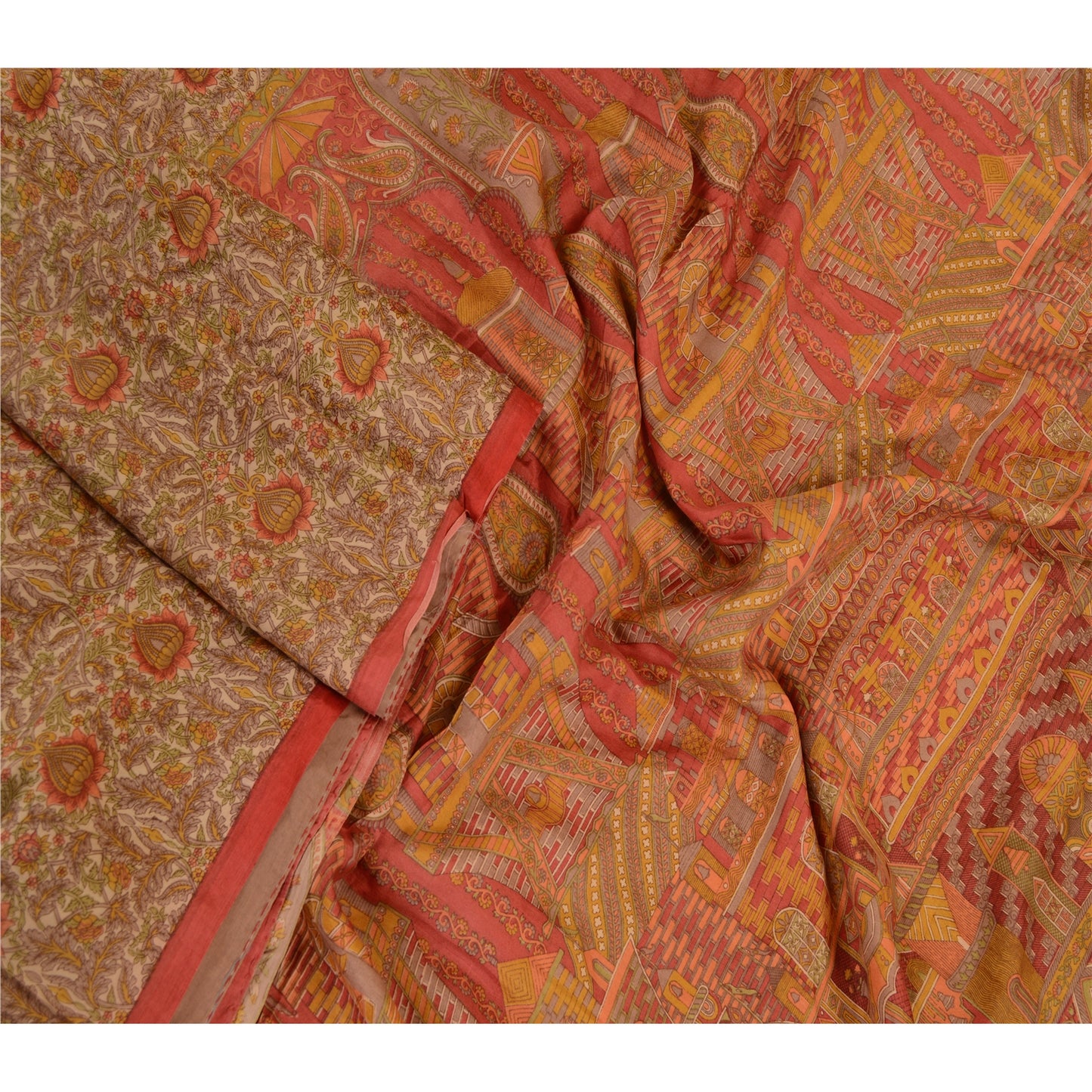 Sanskriti Vintage Sarees Green Indian Pure Silk Printed Sari Soft Craft Sustainable Fabric