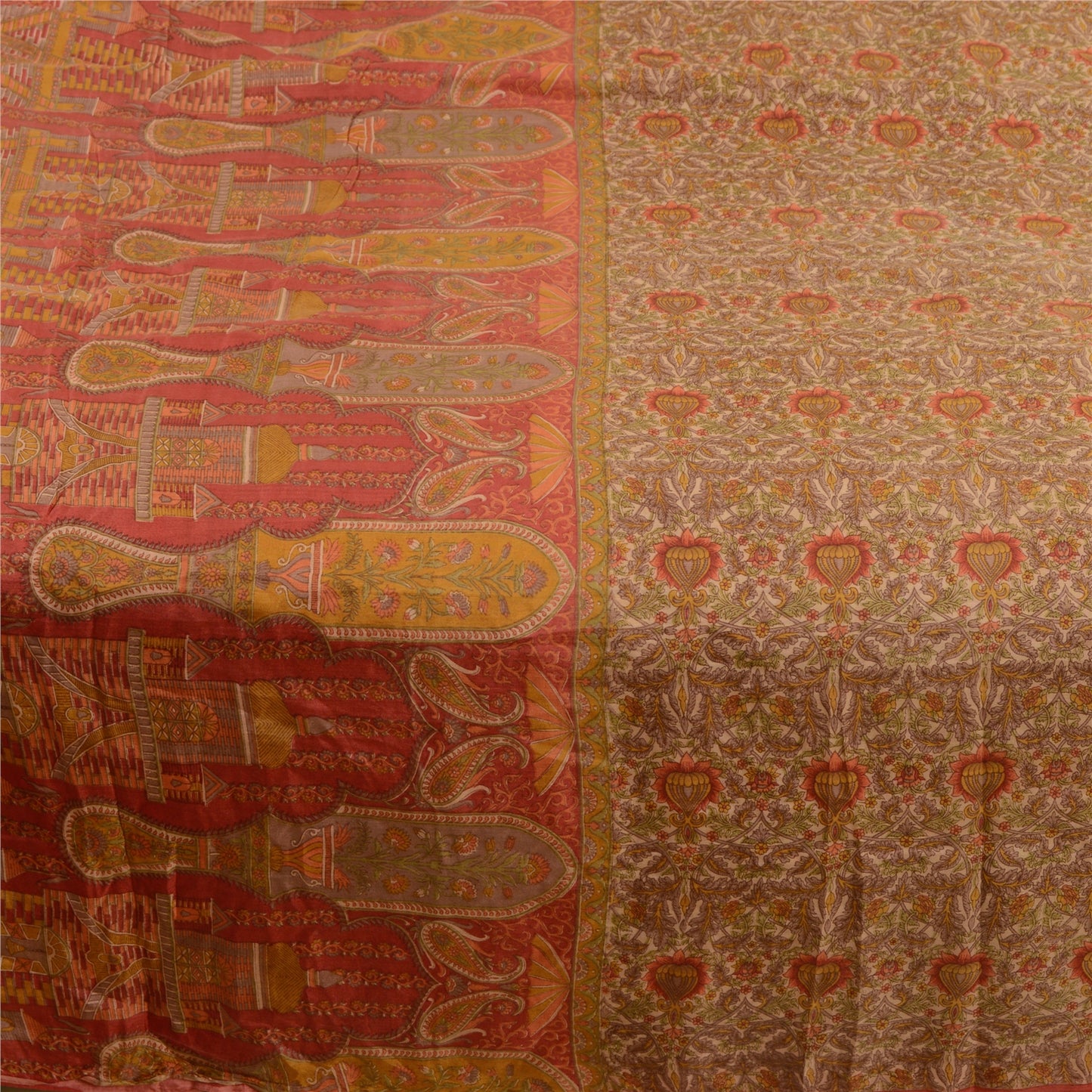 Sanskriti Vintage Sarees Green Indian Pure Silk Printed Sari Soft Craft Sustainable Fabric