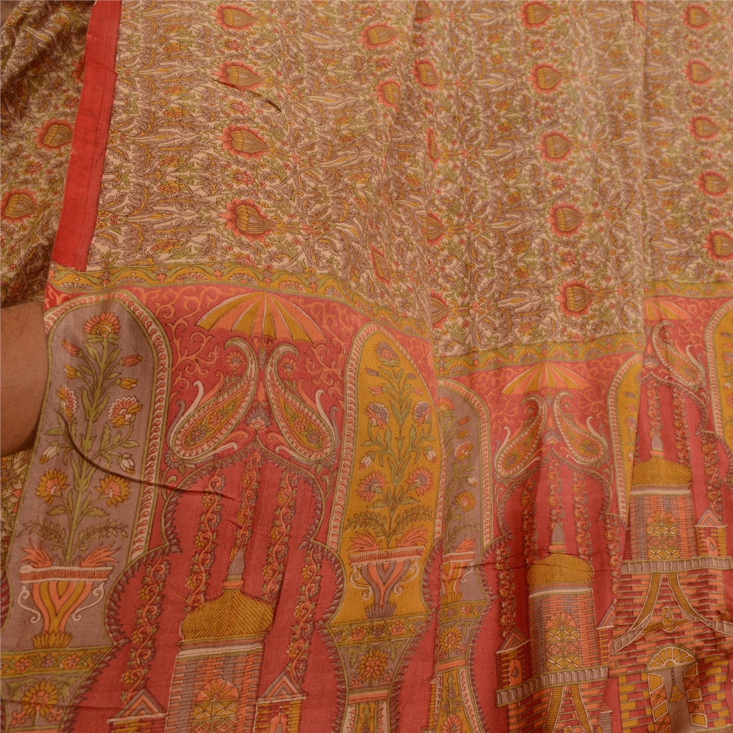 Sanskriti Vintage Sarees Green Indian Pure Silk Printed Sari Soft Craft Sustainable Fabric