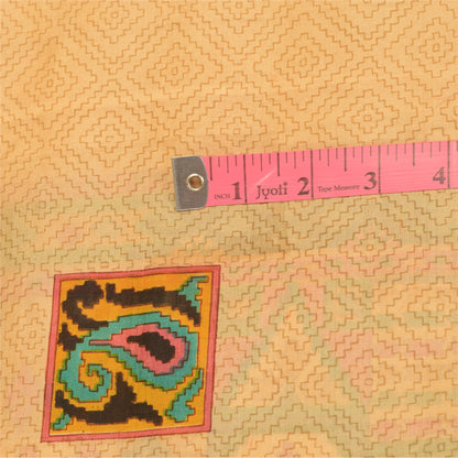 Sanskriti Vintage Sarees Beige Zari Kant Ren Silke Trykt Sari Håndværk Bæredygtigt Stoff
