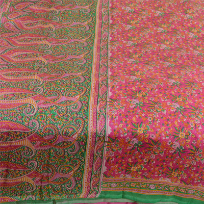 Sanskriti Vintage Sarees Pink Indian Printed 100% Pure Silk Sari Craft Sustainable Fabric