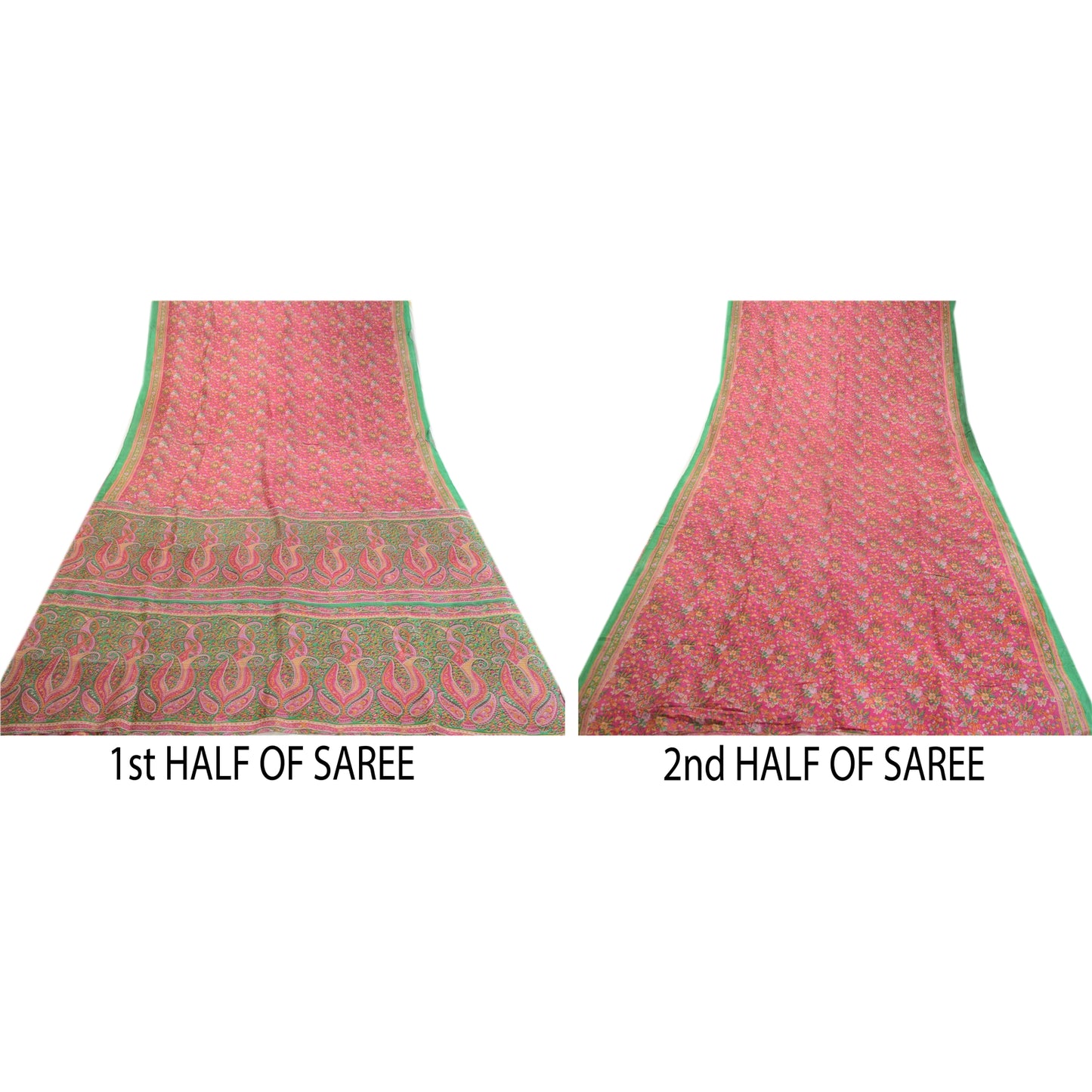 Sanskriti Vintage Sarees Pink Indian Printed 100% Pure Silk Sari Craft Sustainable Fabric