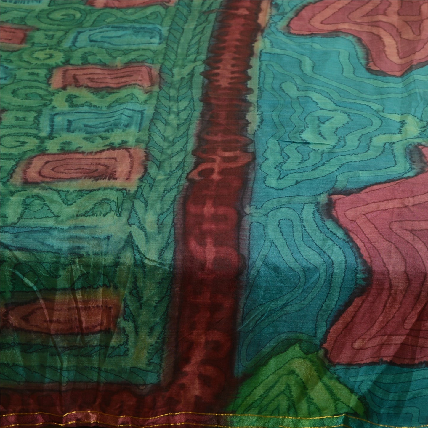 Sanskriti Vintage Sarees From India Blue Printed Pure Silk Sari 5yd Craft Sustainable Fabric