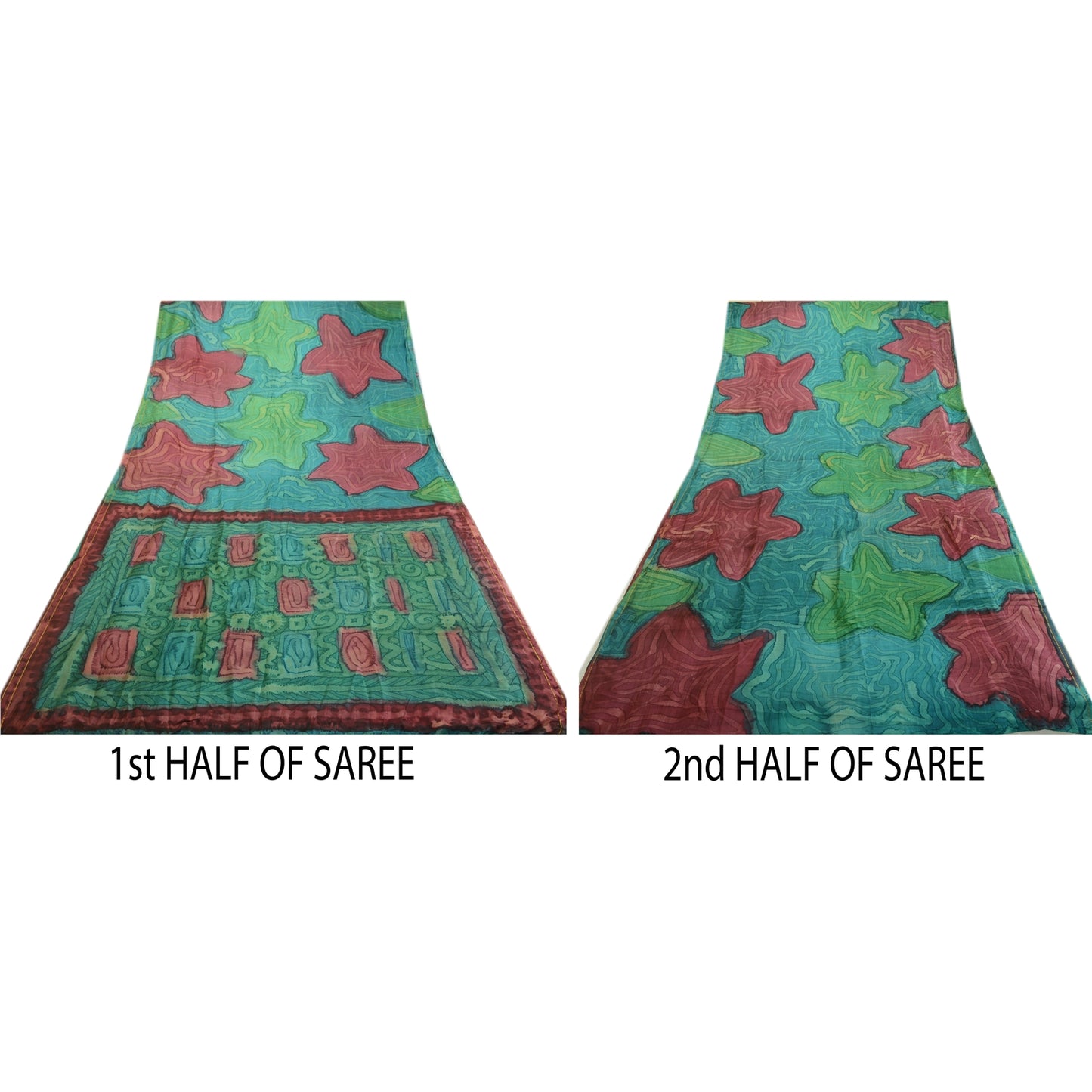 Sanskriti Vintage Sarees From India Blue Printed Pure Silk Sari 5yd Craft Sustainable Fabric