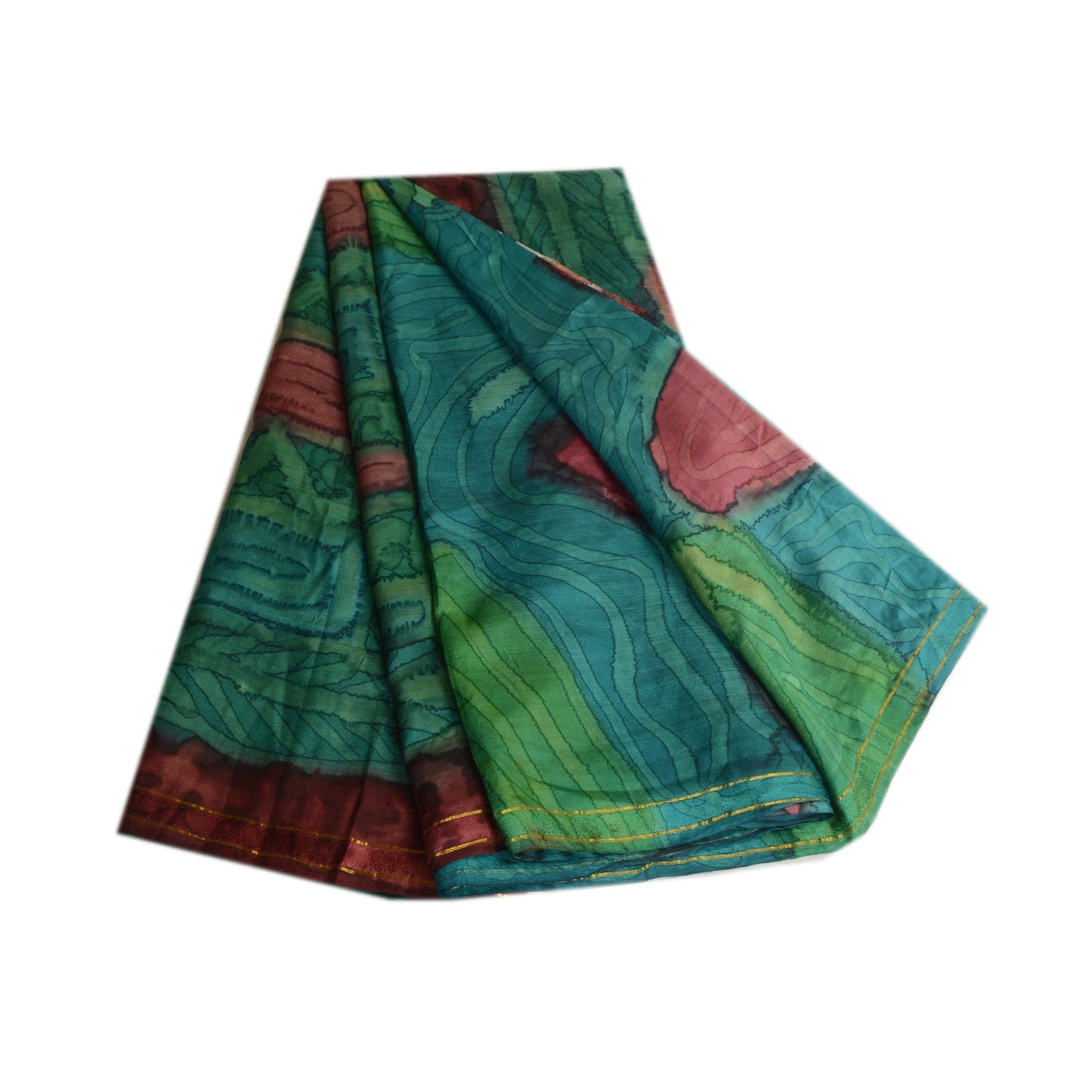 Sanskriti Vintage Sarees From India Blue Printed Pure Silk Sari 5yd Craft Sustainable Fabric