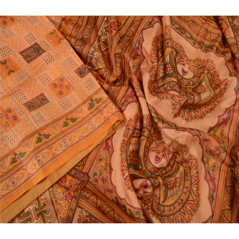 Sanskriti Vintage Sarees Safran Indisk Trykt Ren Silke Sari Blødt Håndværk Bæredygtigt Stoff
