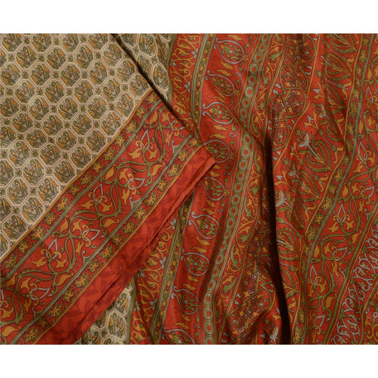 Sanskriti Vintage Sarees From India Green Printed Pure Silk Sari Craft Sustainable Fabric