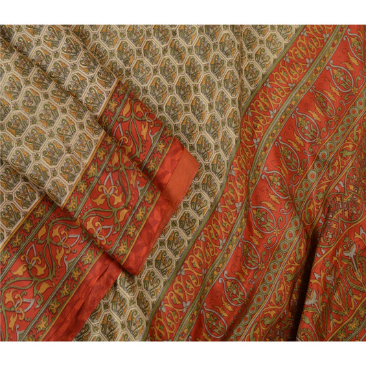 Sanskriti Vintage Sarees From India Green Printed Pure Silk Sari Craft Sustainable Fabric