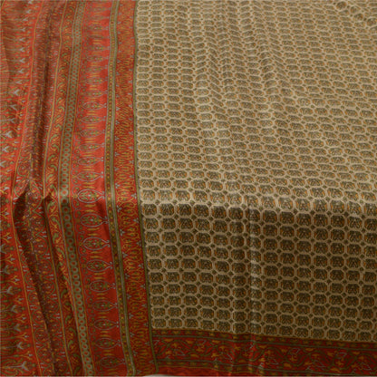 Sanskriti Vintage Sarees From India Green Printed Pure Silk Sari Craft Sustainable Fabric