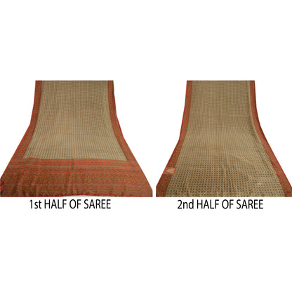 Sanskriti Vintage Sarees From India Green Printed Pure Silk Sari Craft Sustainable Fabric