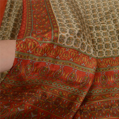 Sanskriti Vintage Sarees From India Green Printed Pure Silk Sari Craft Sustainable Fabric