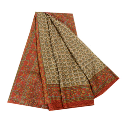 Sanskriti Vintage Sarees From India Green Printed Pure Silk Sari Craft Sustainable Fabric