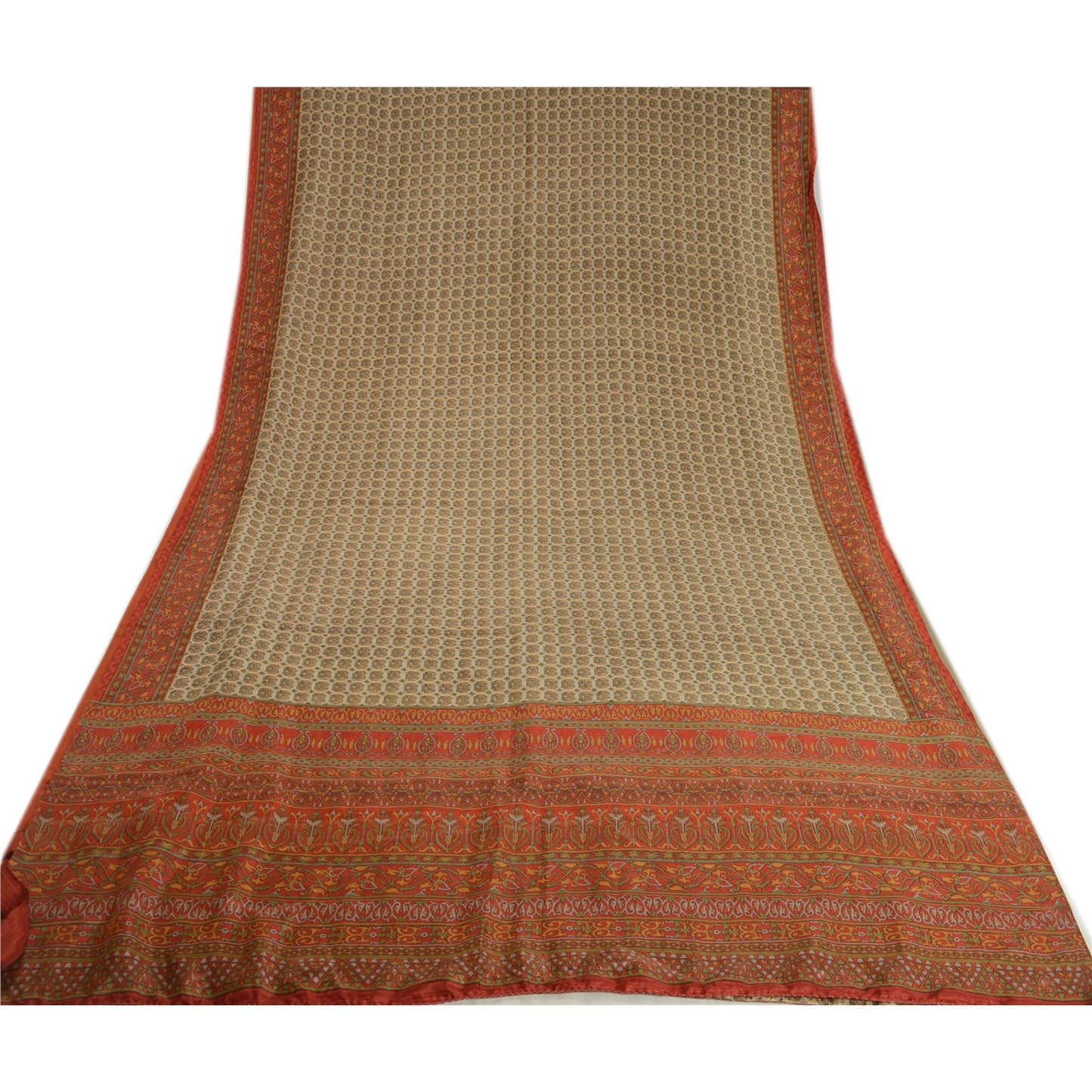 Sanskriti Vintage Sarees From India Green Printed Pure Silk Sari Craft Sustainable Fabric