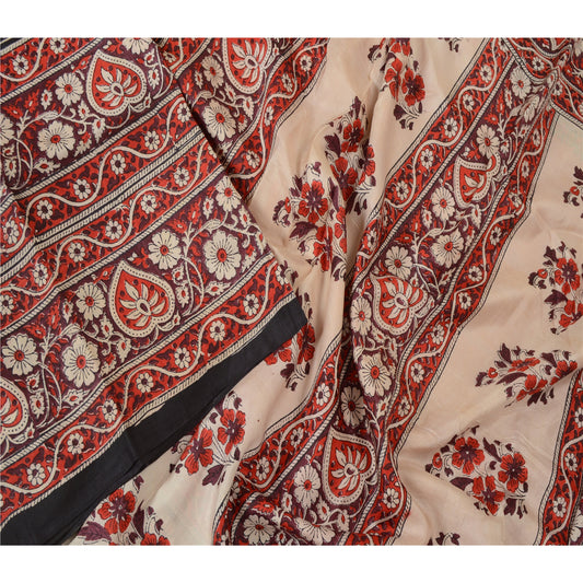 Сари в винтажном стиле санскрити с оранжевым принтом из 100% чистого шелка, экологичная ткань для сари