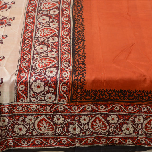 Сари в винтажном стиле санскрити с оранжевым принтом из 100% чистого шелка, экологичная ткань для сари