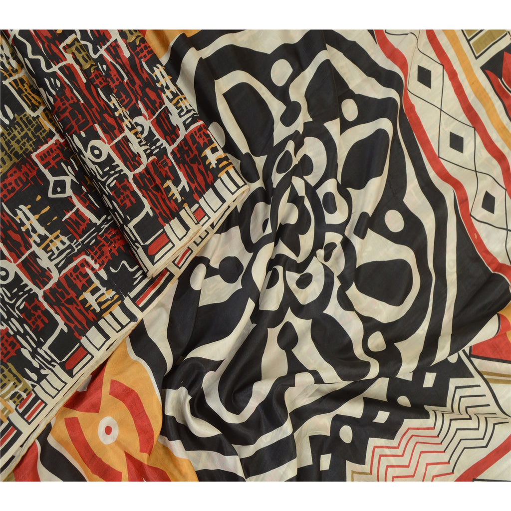 Sanskriti Vintage Sarees Multi Printed 100% Pure Silk Sari Floral Craft Sustainable Fabric